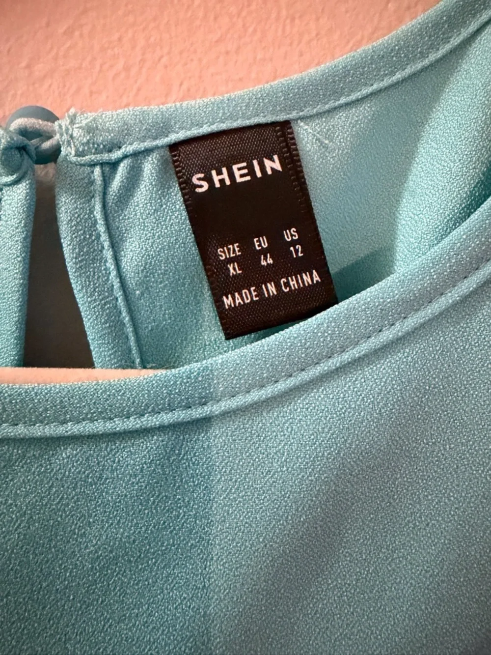 NWOT, XL Women’s SHEIN Scalloped Sleeve Aqua Blue Shell Tunic Dress - Picture 3 of 6